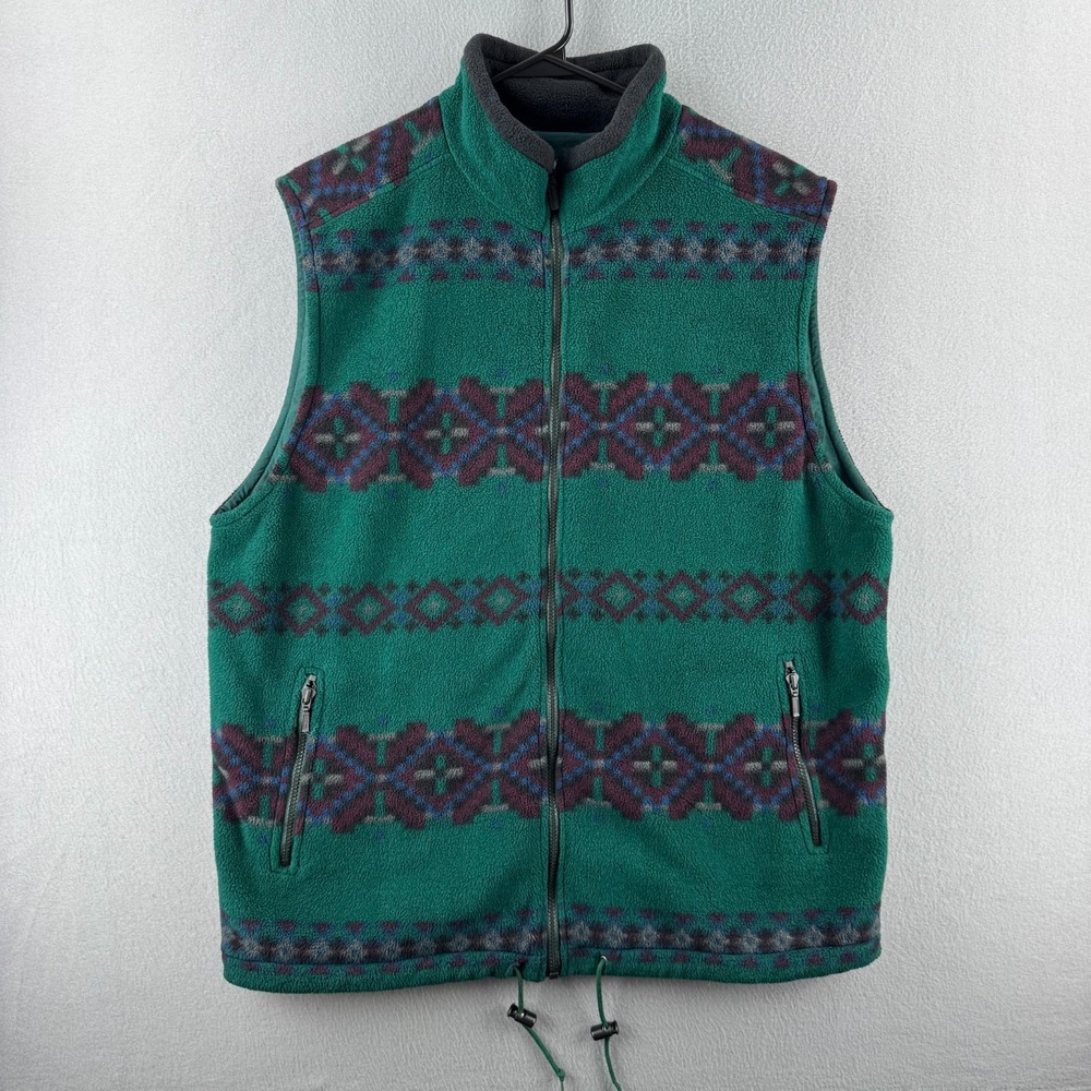 Vintage Eddie Bauer Fleece Vest Mens Large 90s Aztec Western Print Made in USA